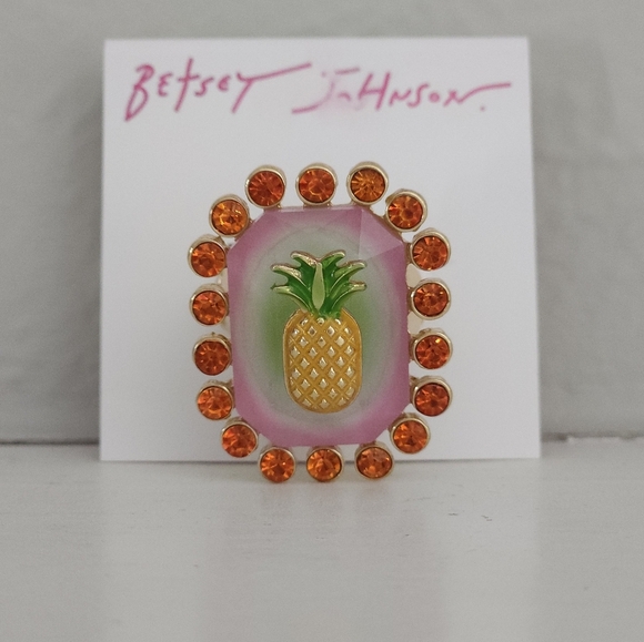 NWT Betsey Johnson Pineapple Cocktail Novelty Kitsch Ring - Picture 1 of 4